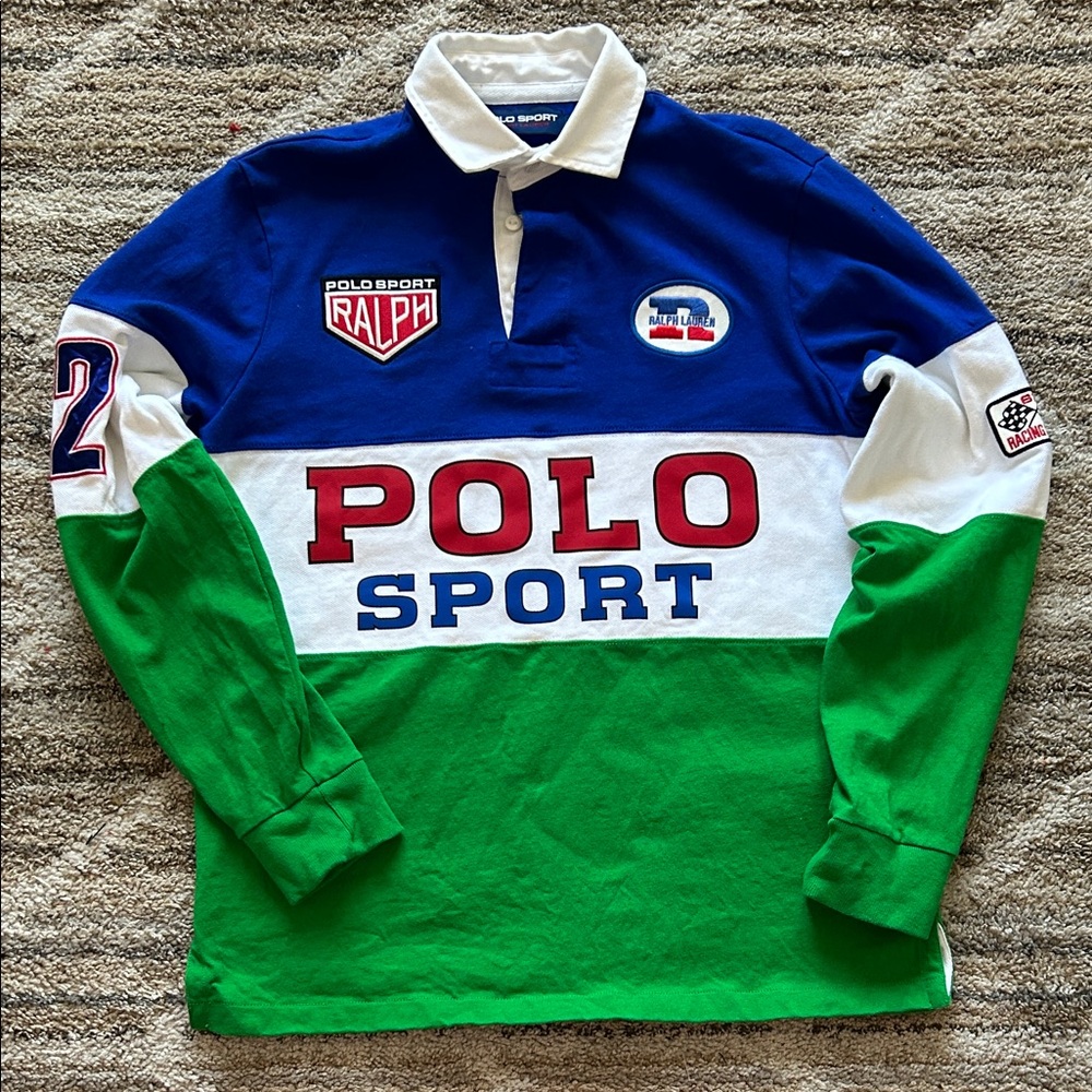 Polo by Ralph Lauren Blue, Green, and White Long Sleeve Shirt